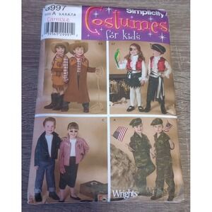 Simplicity 3997 Costumes kids 3 4 5 6 7 8 Cow boy girl pirate 50s rock Army -Cut